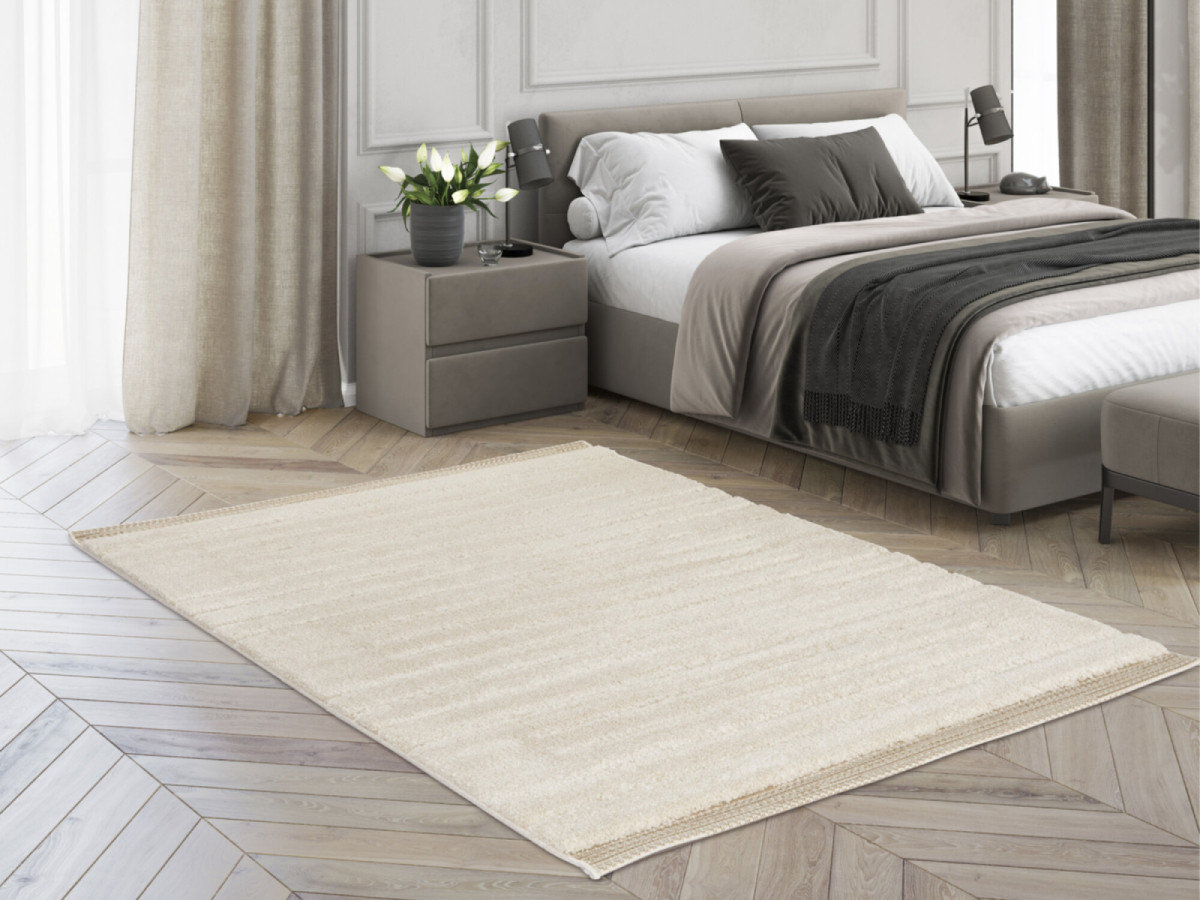 Tapis poils ras LUBIO motif graphique beige — vue 5