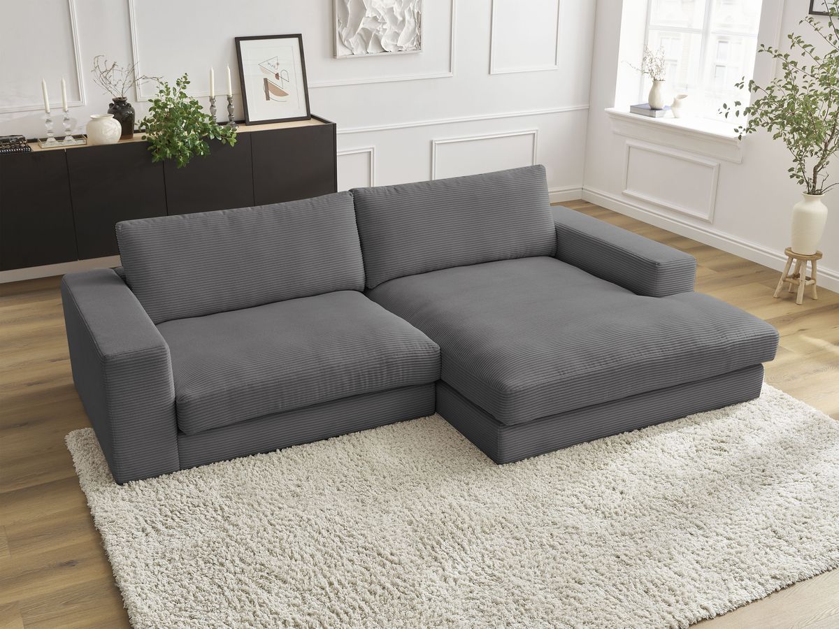 Canapé d'angle LEONARD velours côtelé gris foncé — vue 5