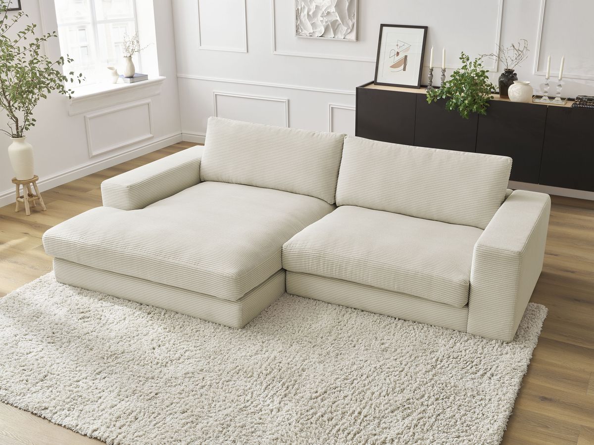 Canapé d'angle fixe LEONARD velours côtelé beige angle gauche BOBOCHIC 4 places - Vue supplémentaire 3