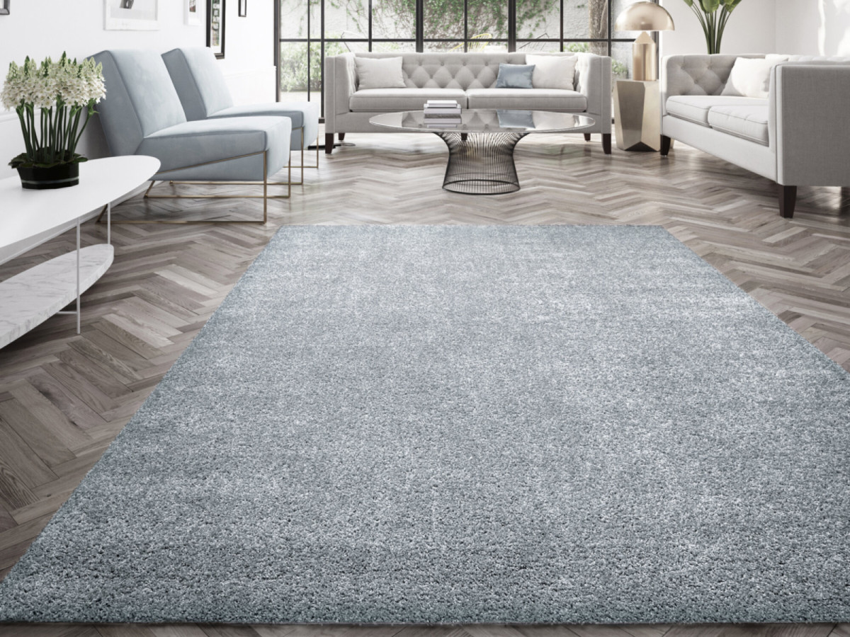 Tapis poils ras lavable MIREILLE uni bleu — vue 3