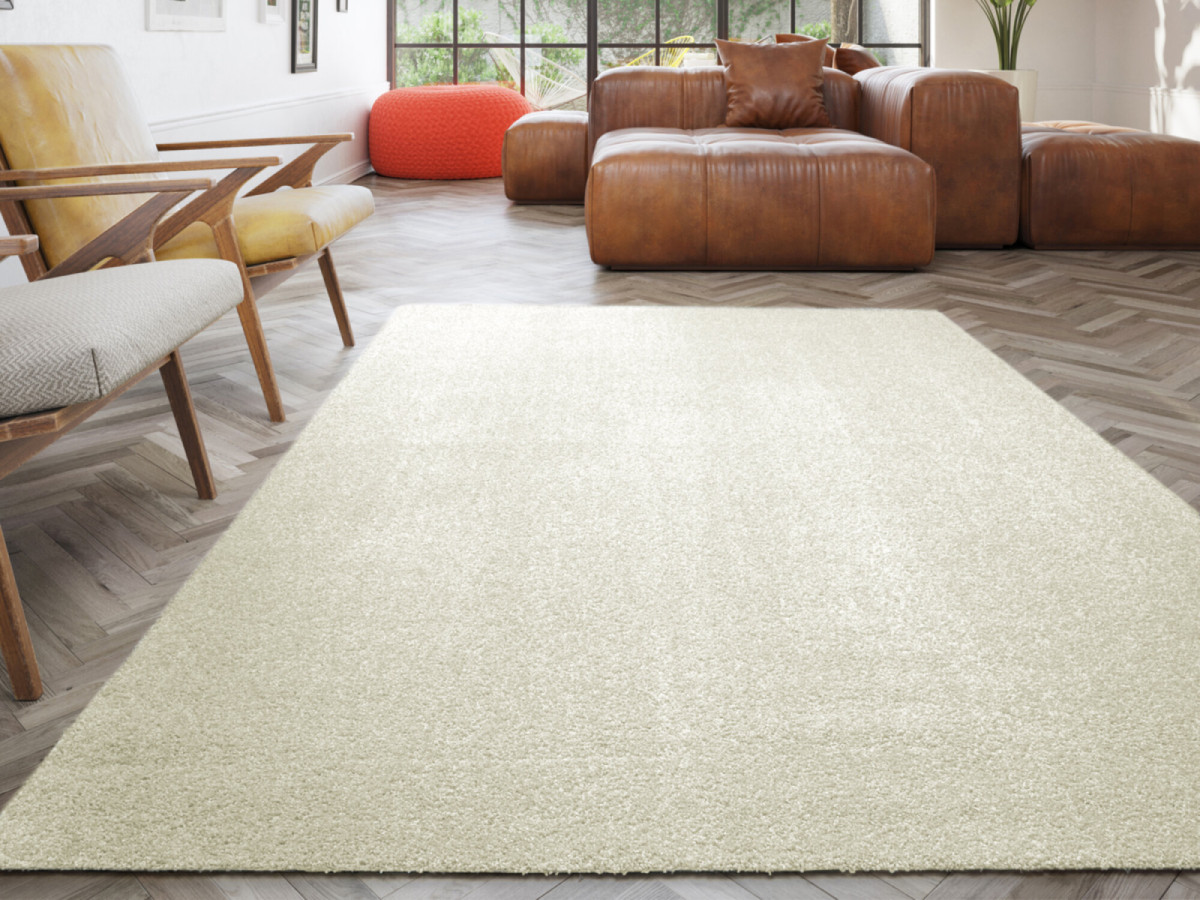 Tapis poils ras lavable MIREILLE uni crème — vue 5