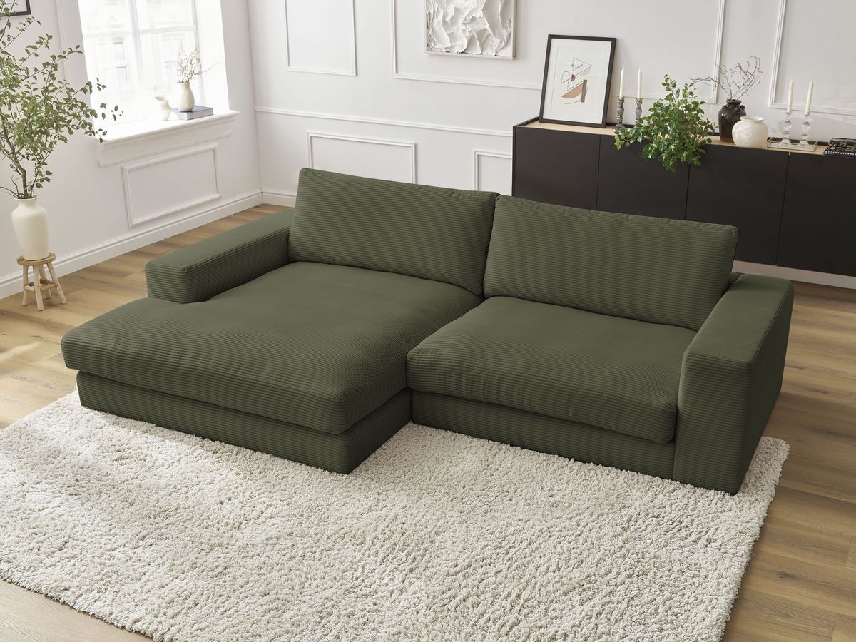 Canapé d'angle fixe LEONARD velours côtelé vert clair angle gauche BOBOCHIC 4 places - Vue supplémentaire 3