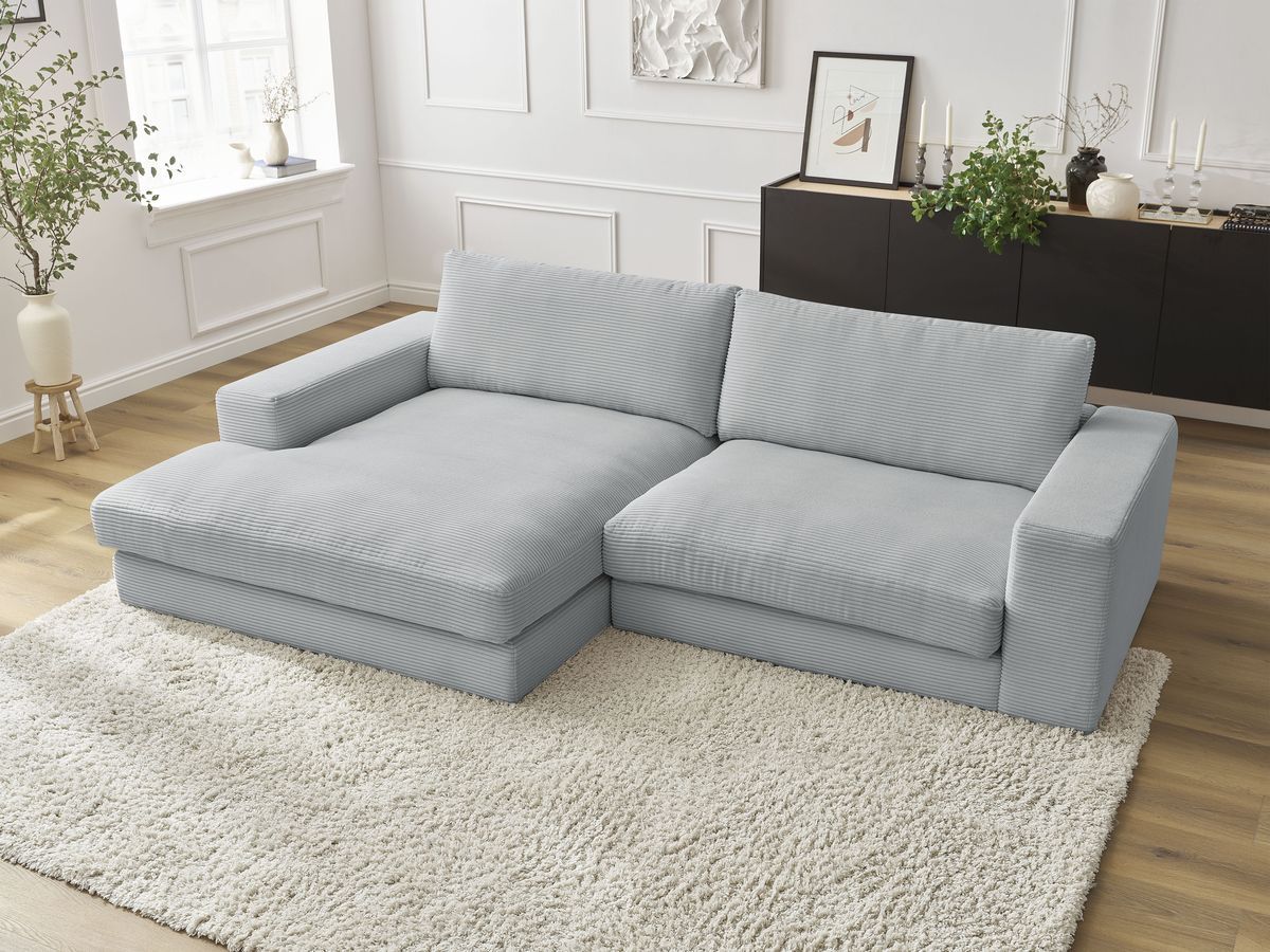 Canapé d'angle fixe LEONARD velours côtelé gris clair  angle gauche BOBOCHIC 4 places - Vue supplémentaire 3