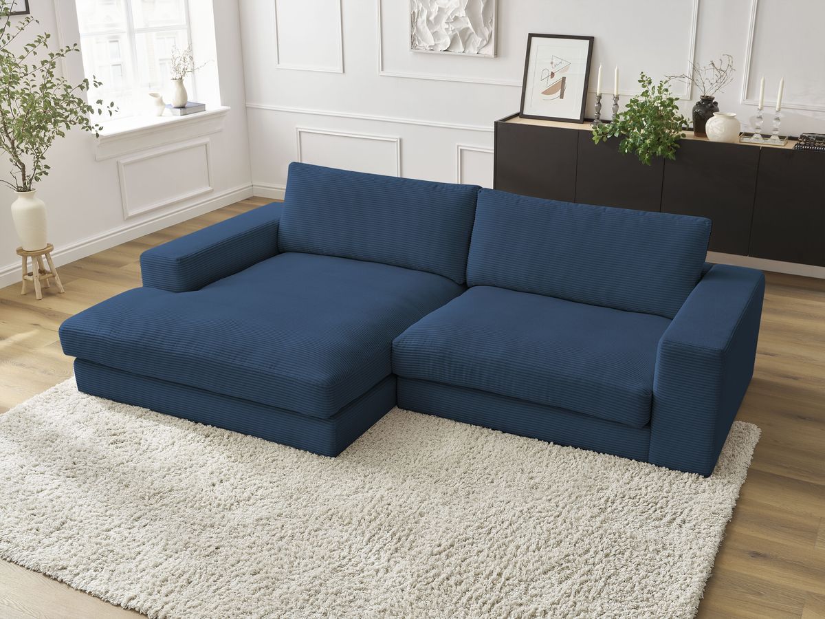 Canapé d'angle fixe LEONARD velours côtelé bleu foncé angle gauche BOBOCHIC 4 places - Vue supplémentaire 3
