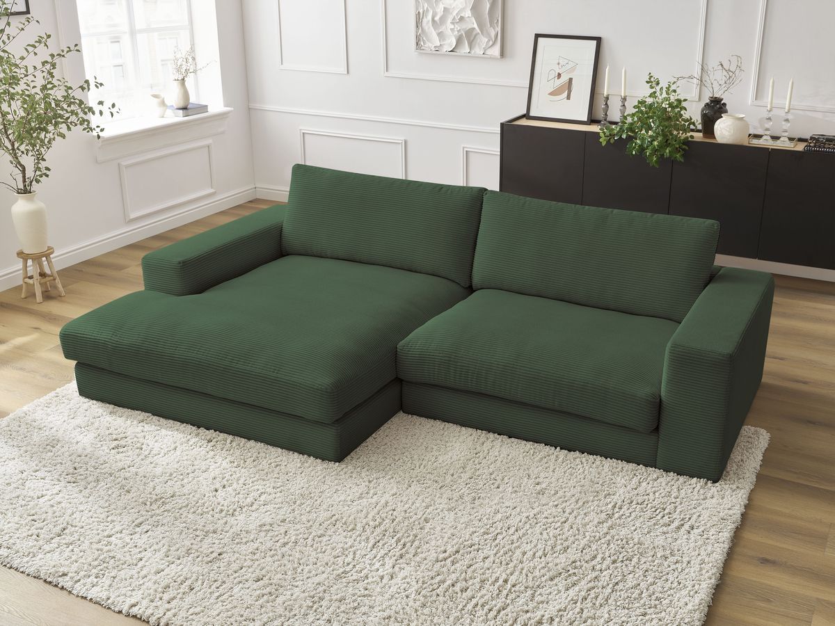 Canapé d'angle fixe LEONARD velours côtelé vert foncé angle gauche BOBOCHIC 4 places - Vue supplémentaire 3