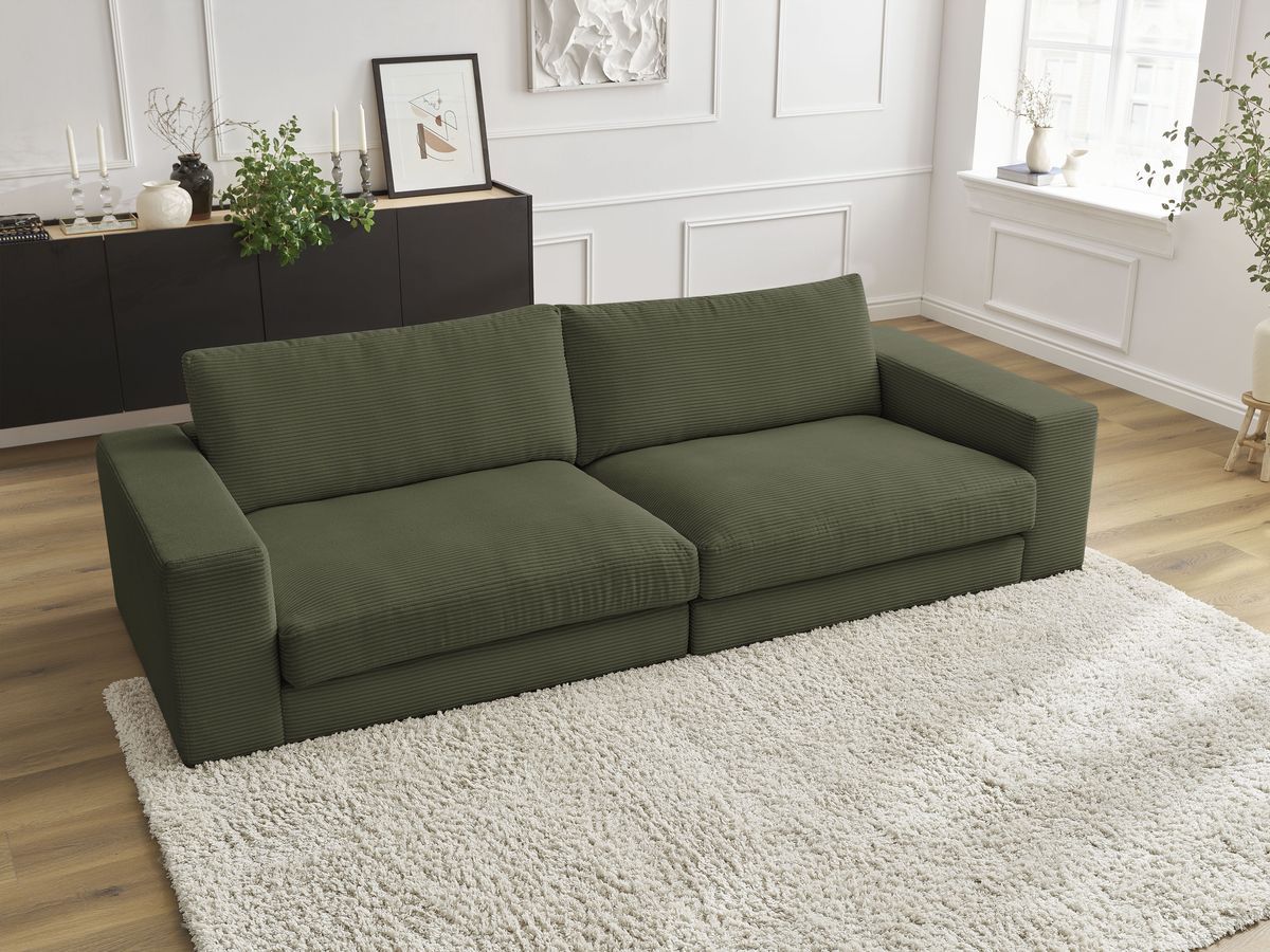 Canapé droit 3 places LEONARD velours côtelé vert clair — vue 5