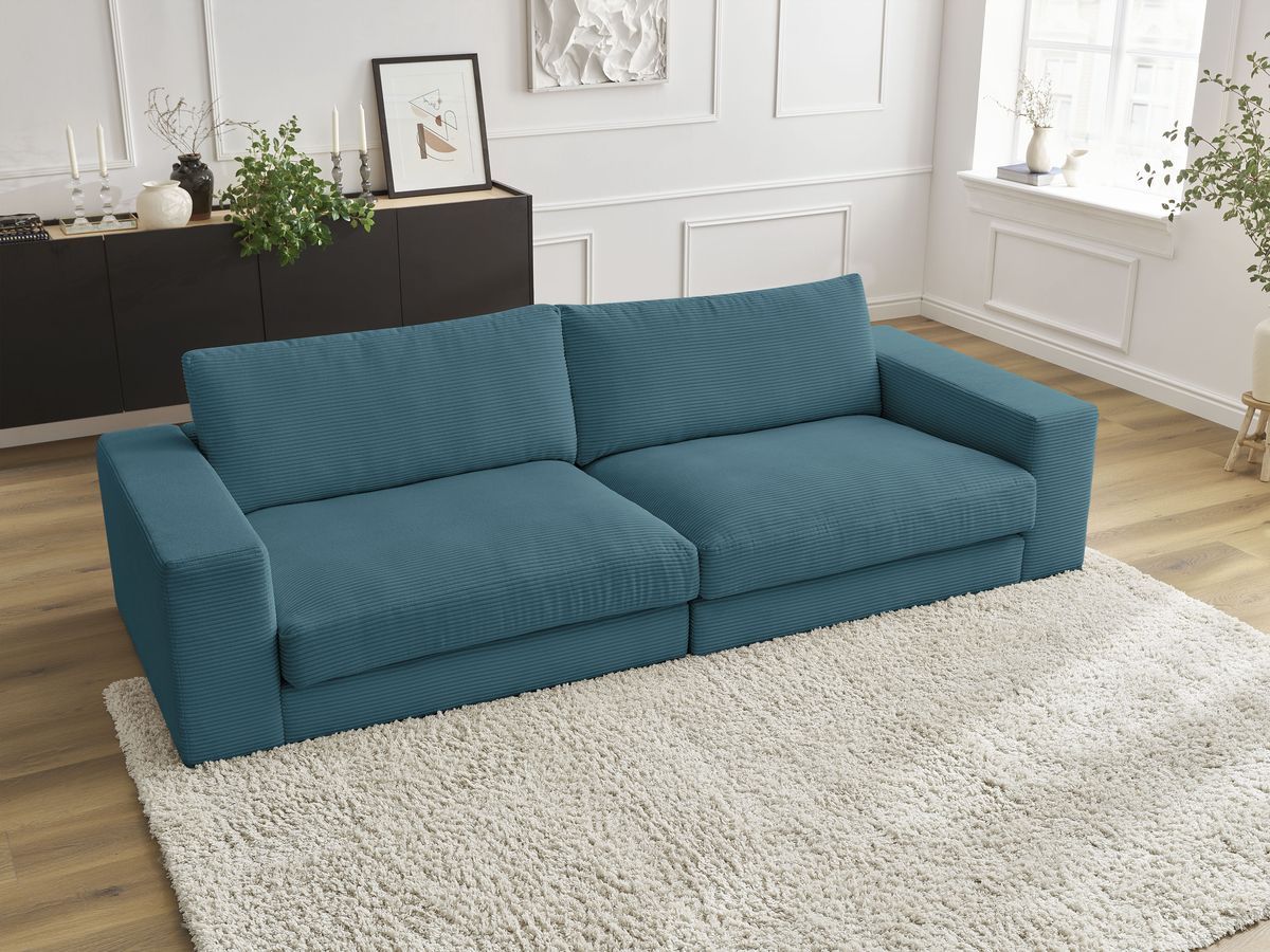 Canapé droit 3 places LEONARD velours côtelé bleu clair — vue 5