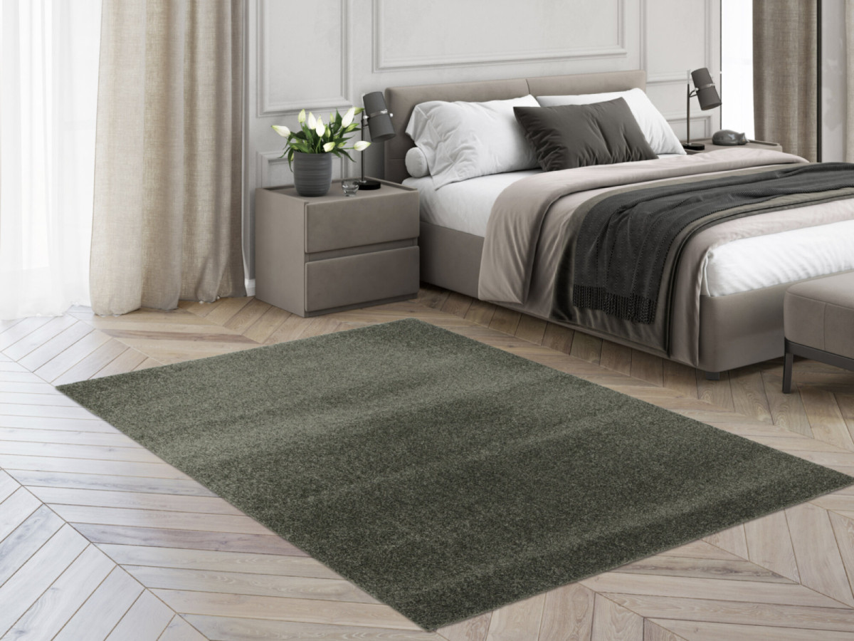 Tapis poils ras lavable MIREILLE uni vert — vue 5