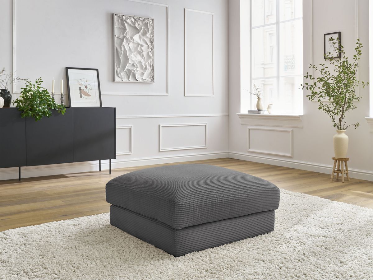 Pouf LEONARD velours côtelé gris foncé — vue 5