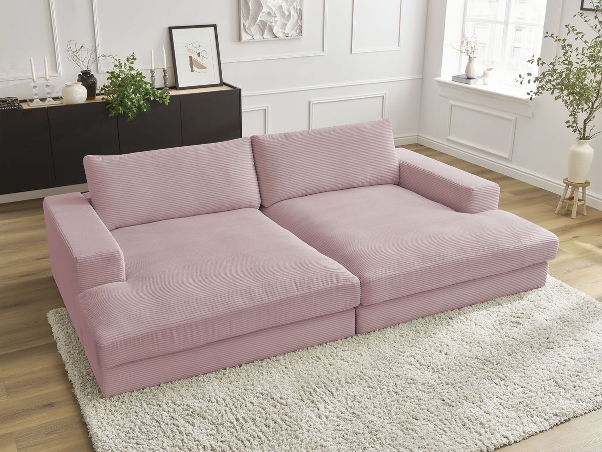 Canapé droit 4 places LEONARD assise profonde velours côtelé violet — vue 5