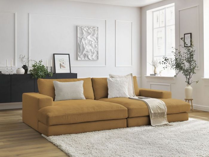 Canapé droit fixe 3 places LEONARD velours côtelé assise profonde