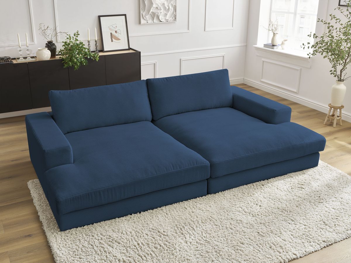 Canapé droit 4 places LEONARD assise profonde velours côtelé bleu foncé — vue 5