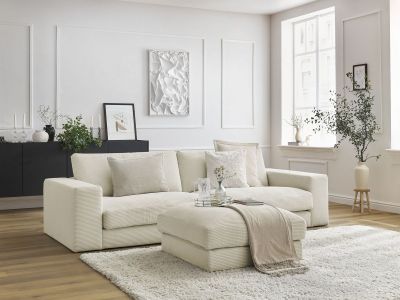 Canapé droit fixe 3 places LEONARD velours côtelé avec pouf