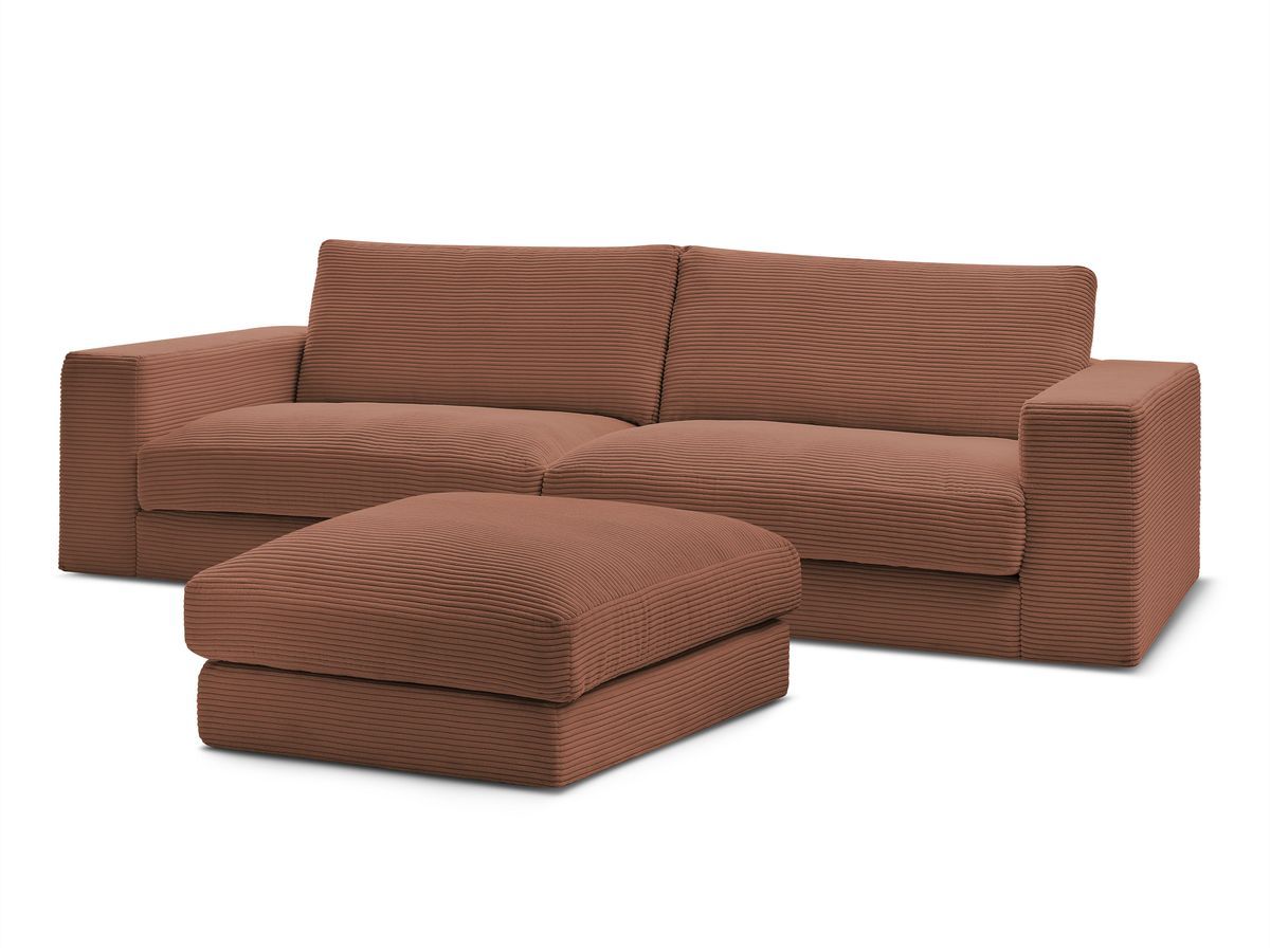 Canapé droit fixe 3 places LEONARD velours côtelé avec pouf