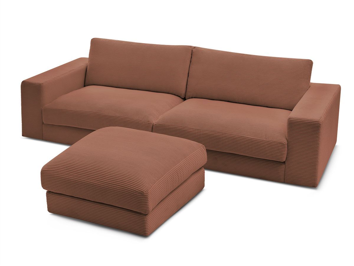 Canapé droit fixe 3 places LEONARD velours côtelé avec pouf