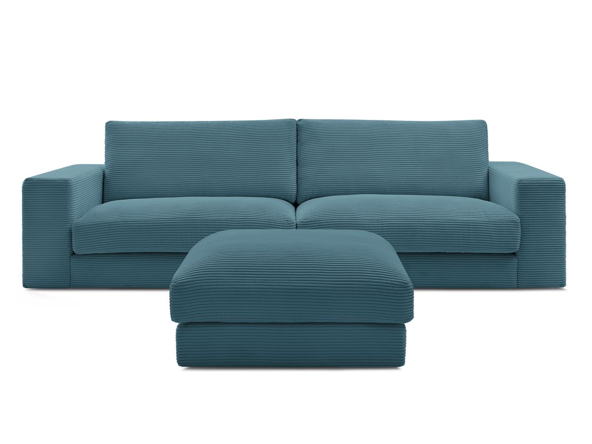 Canapé droit fixe 3 places LEONARD velours côtelé avec pouf