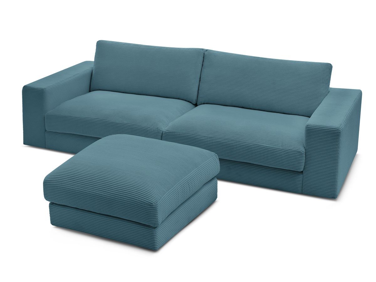 Canapé droit fixe 3 places LEONARD velours côtelé avec pouf