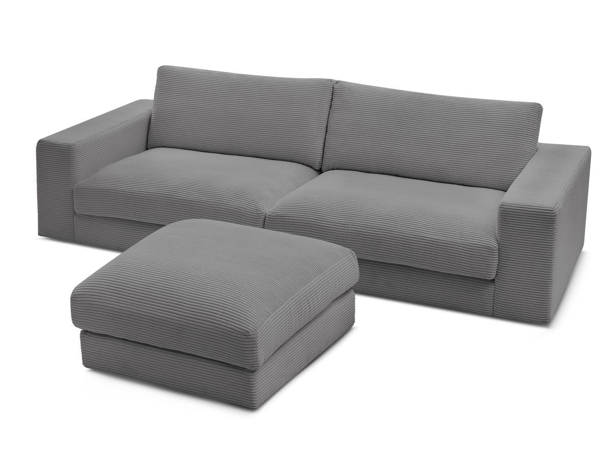 Canapé droit fixe 3 places LEONARD velours côtelé avec pouf