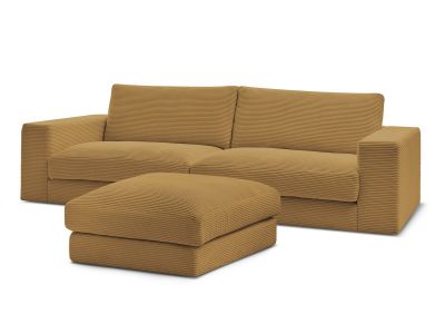 Canapé droit fixe 3 places LEONARD velours côtelé avec pouf