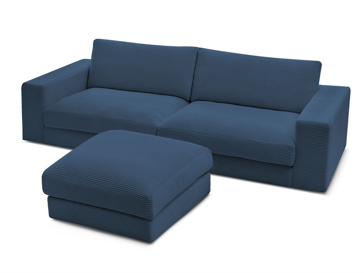 Canapé droit fixe 3 places LEONARD velours côtelé avec pouf