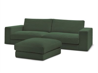 Canapé droit fixe 3 places LEONARD velours côtelé avec pouf