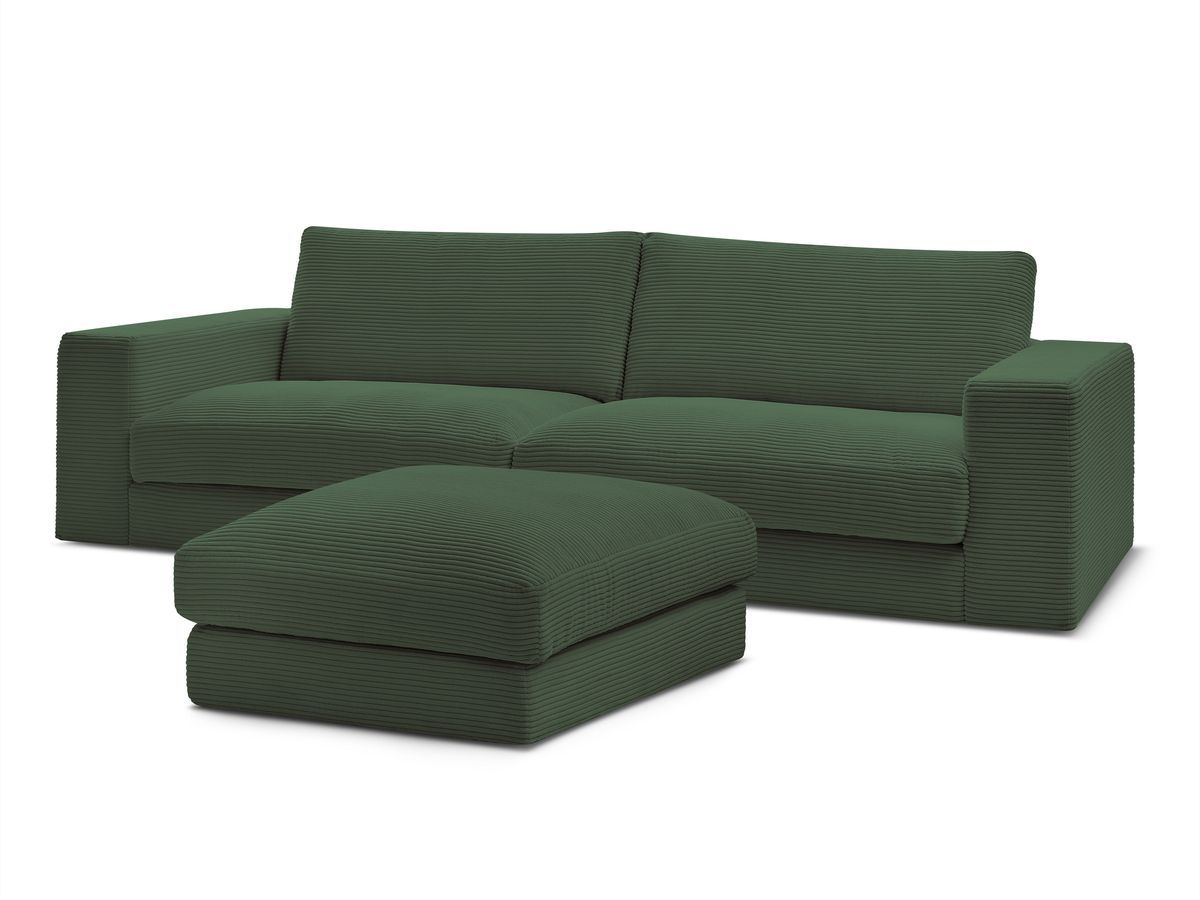 Canapé droit fixe 3 places LEONARD velours côtelé avec pouf