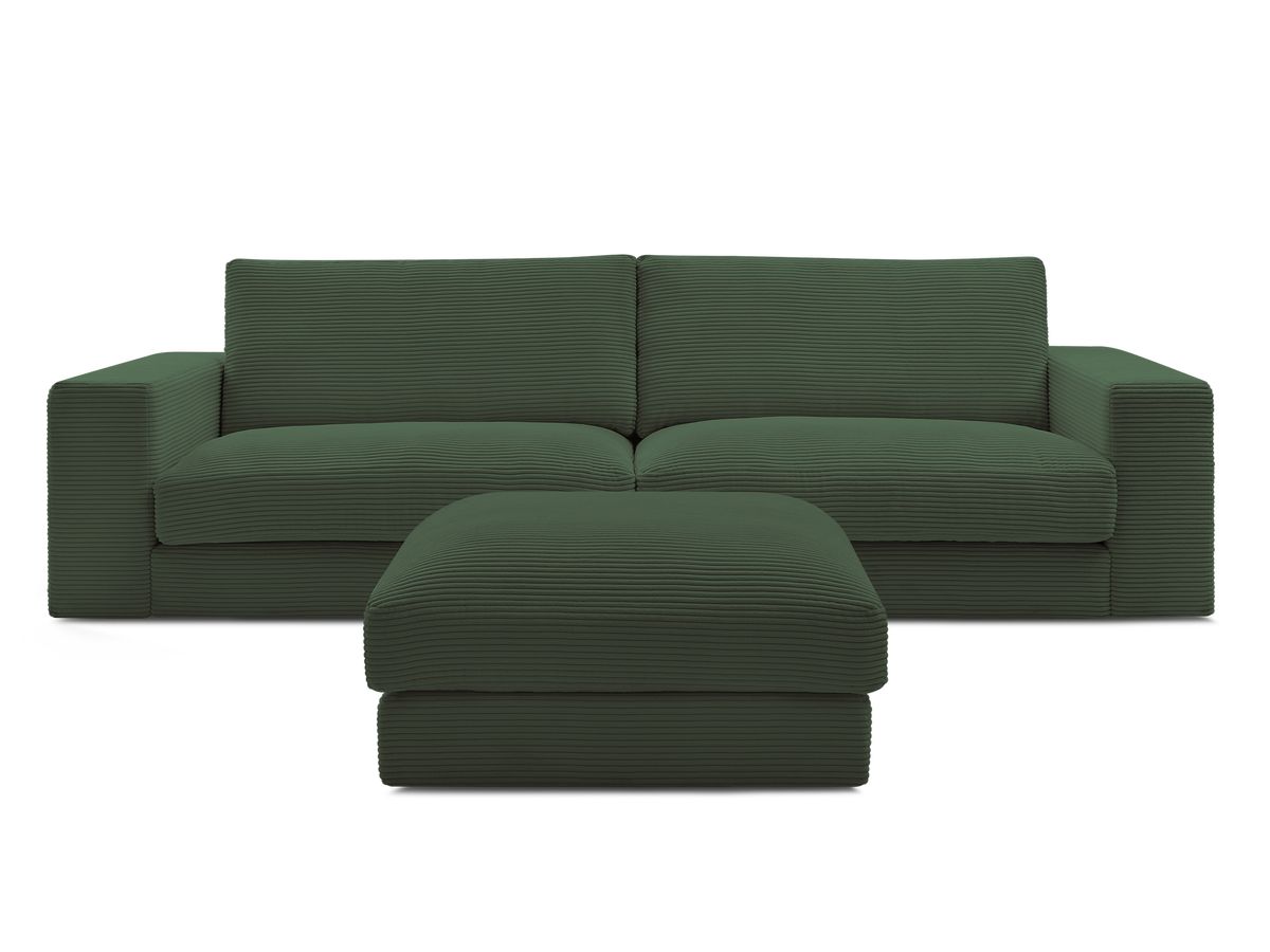 Canapé droit fixe 3 places LEONARD velours côtelé avec pouf
