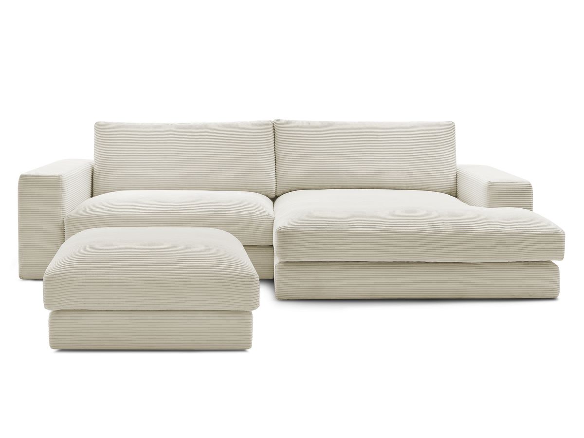 Canapé d'angle fixe LEONARD velours côtelé avec pouf