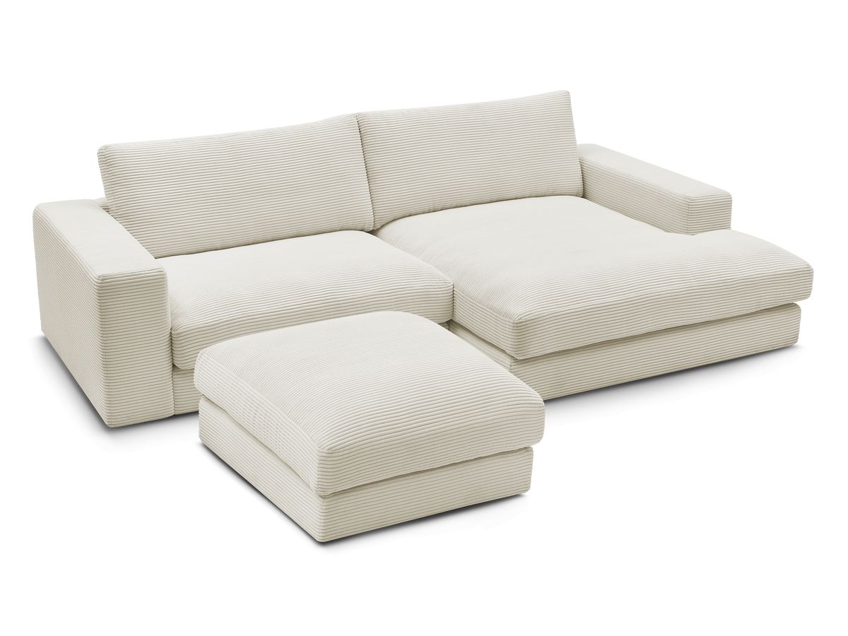 Canapé d'angle fixe LEONARD velours côtelé avec pouf