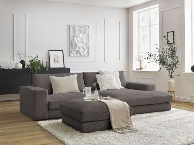 Canapé d'angle fixe LEONARD velours côtelé avec pouf