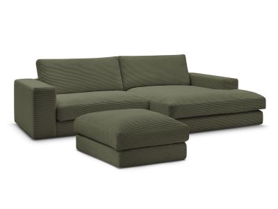 Canapé d'angle fixe LEONARD velours côtelé avec pouf