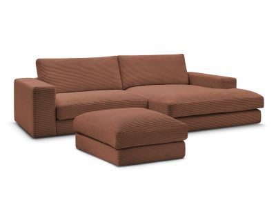 Canapé d'angle fixe LEONARD velours côtelé avec pouf