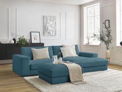 Canapé d'angle fixe LEONARD velours côtelé avec pouf