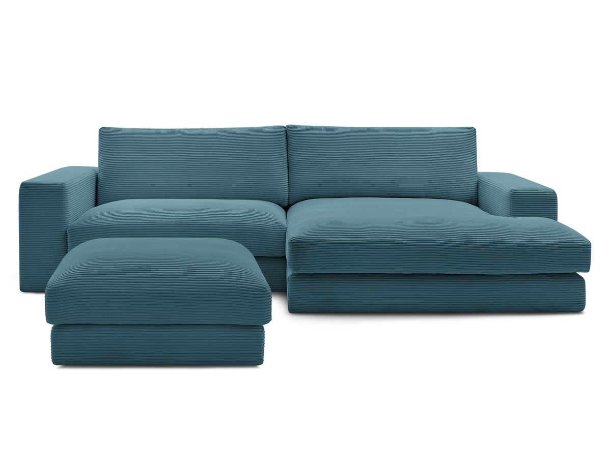 Canapé d'angle LEONARD velours côtelé avec pouf bleu clair — vue 6