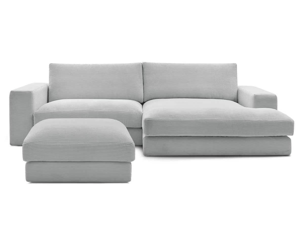 Canapé d'angle LEONARD velours côtelé avec pouf gris clair — vue 6