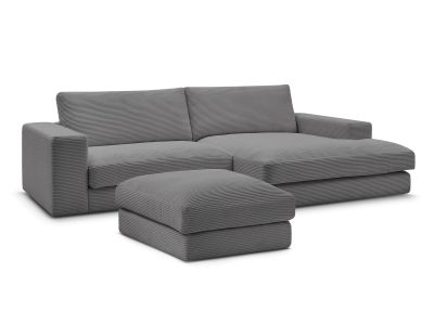 Canapé d'angle fixe LEONARD velours côtelé avec pouf
