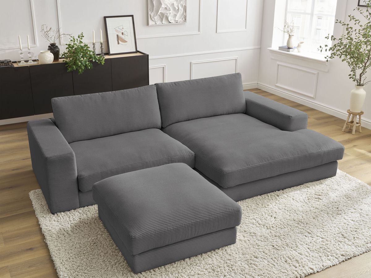 Canapé d'angle LEONARD velours côtelé avec pouf gris foncé — vue 5