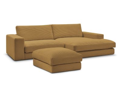 Canapé d'angle fixe LEONARD velours côtelé avec pouf