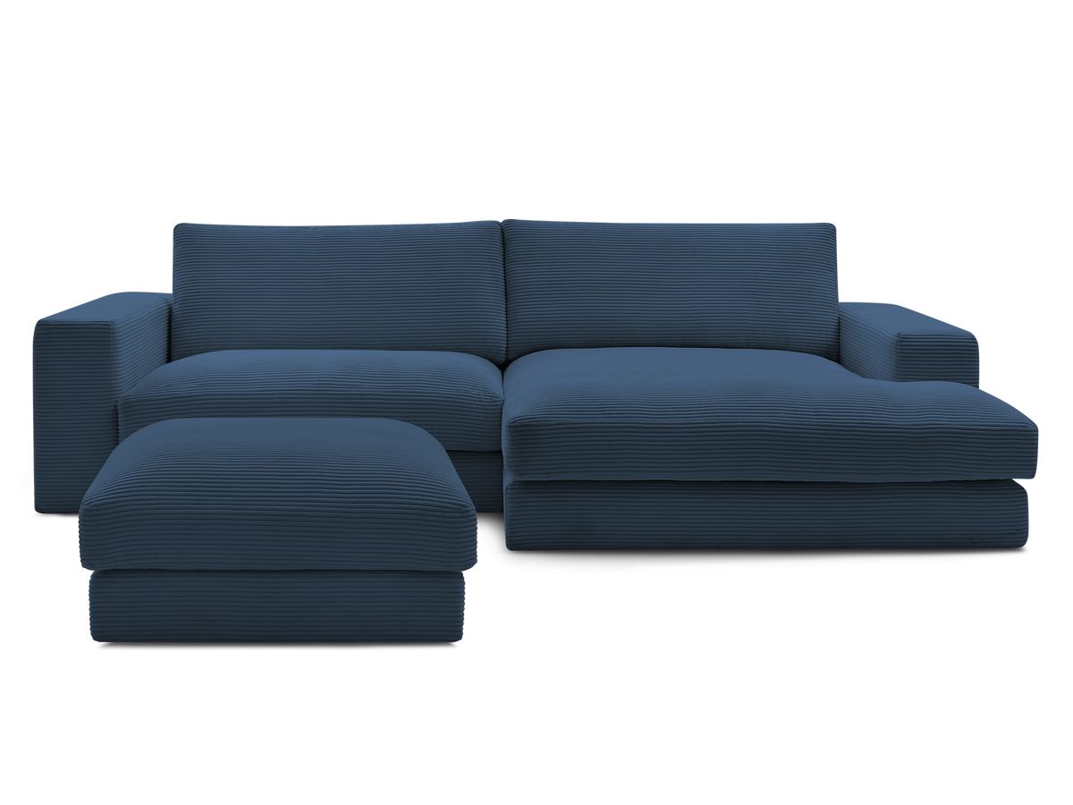 Canapé d'angle LEONARD velours côtelé avec pouf bleu foncé — vue 6