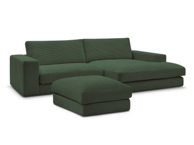 Canapé d'angle fixe LEONARD velours côtelé avec pouf