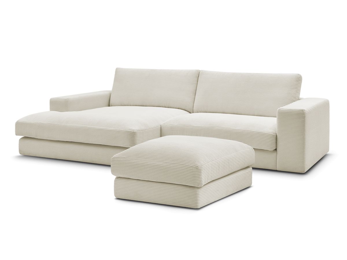 Canapé d'angle fixe LEONARD velours côtelé avec pouf