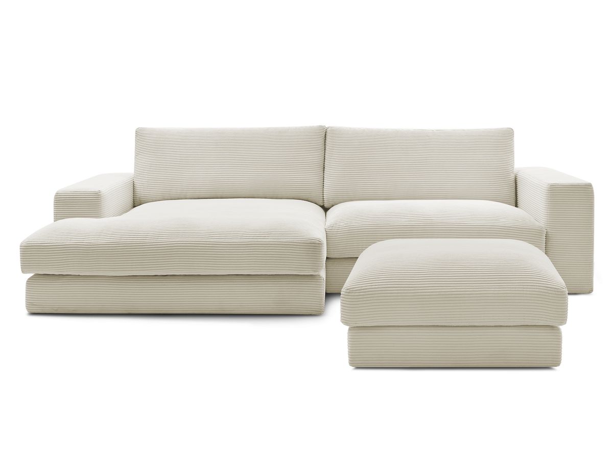 Canapé d'angle fixe LEONARD velours côtelé avec pouf