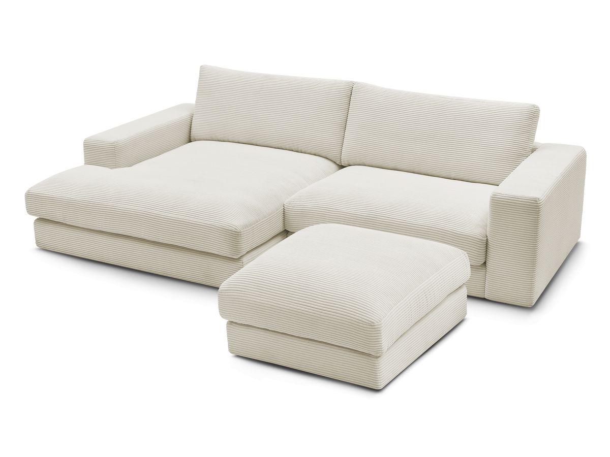 Canapé d'angle fixe LEONARD velours côtelé avec pouf