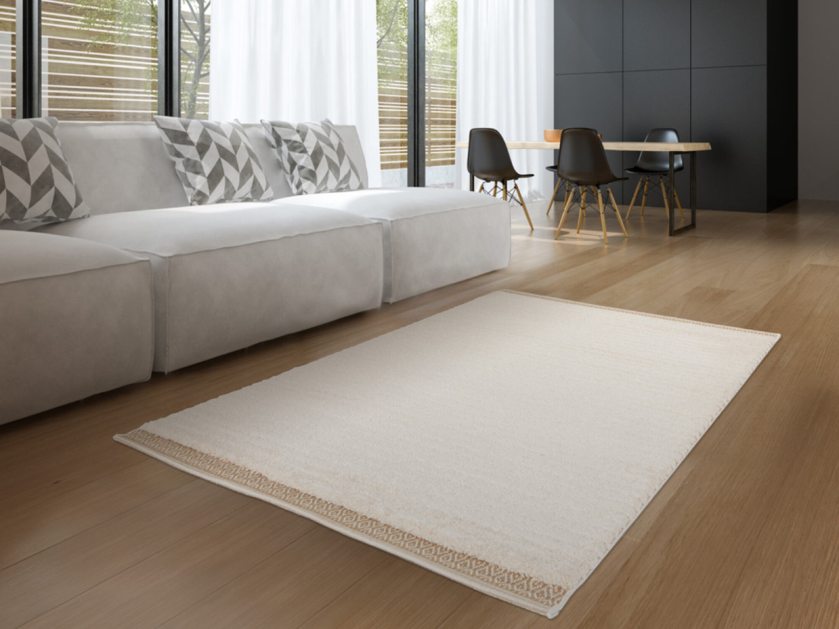 Tapis poils ras NUBIO motif graphique beige — vue 6