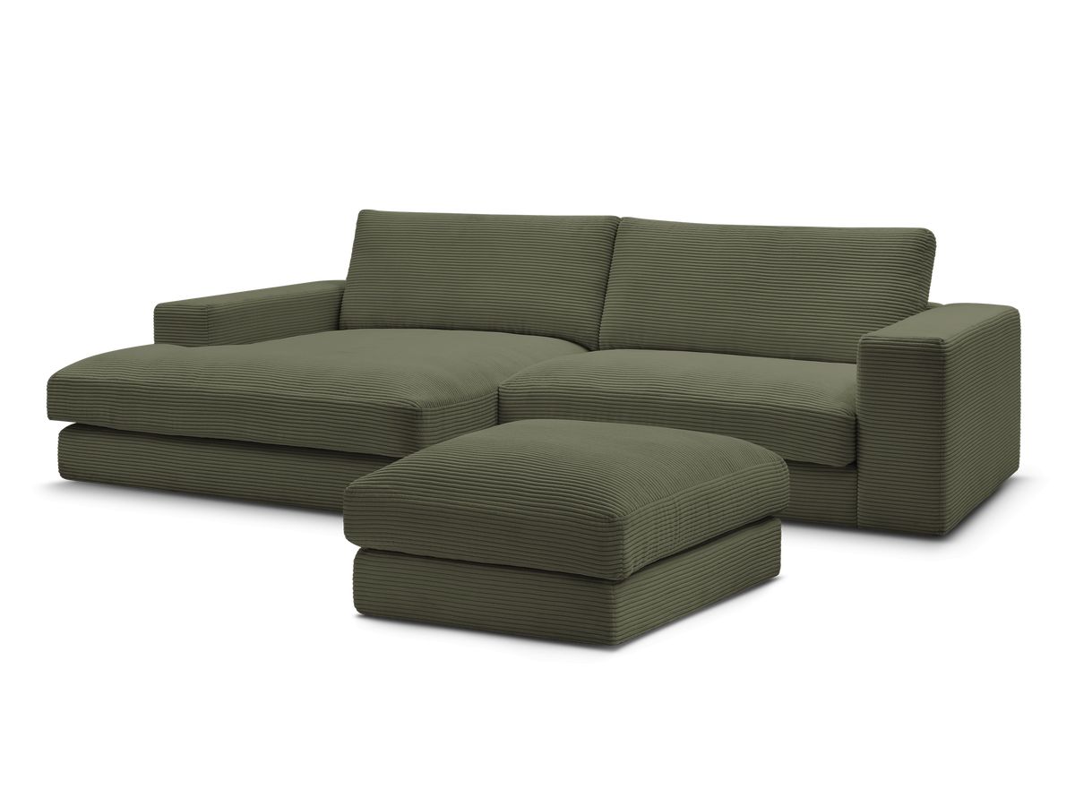 Canapé d'angle fixe LEONARD velours côtelé avec pouf