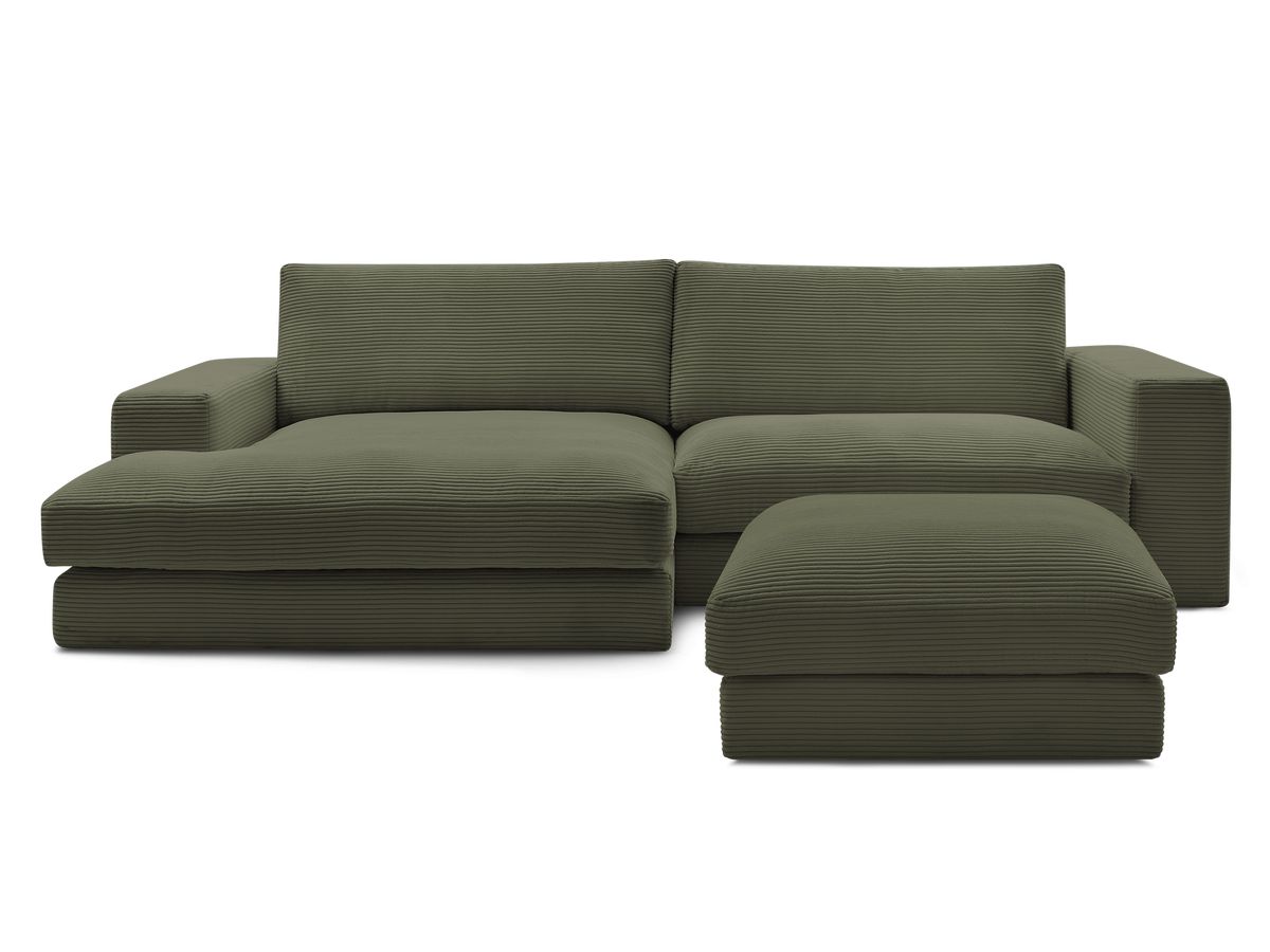 Canapé d'angle fixe LEONARD velours côtelé avec pouf
