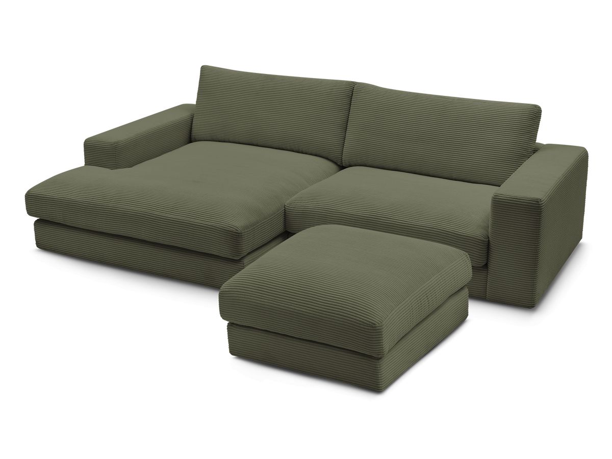 Canapé d'angle fixe LEONARD velours côtelé avec pouf