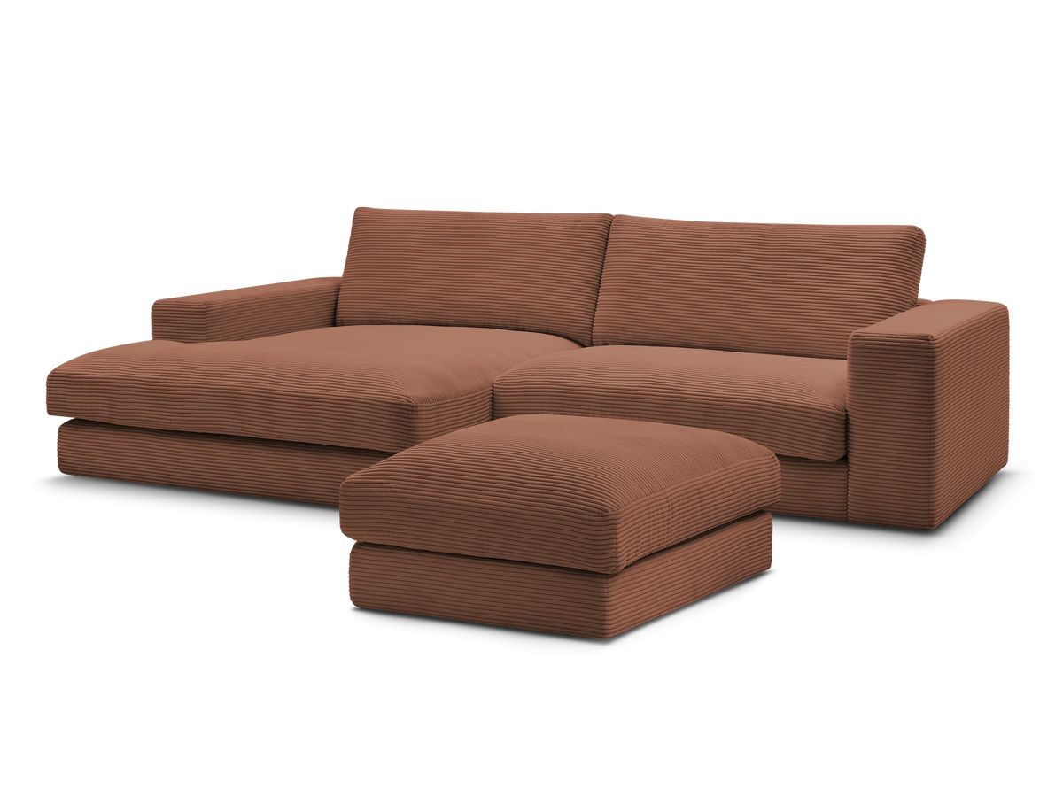 Canapé d'angle fixe LEONARD velours côtelé avec pouf