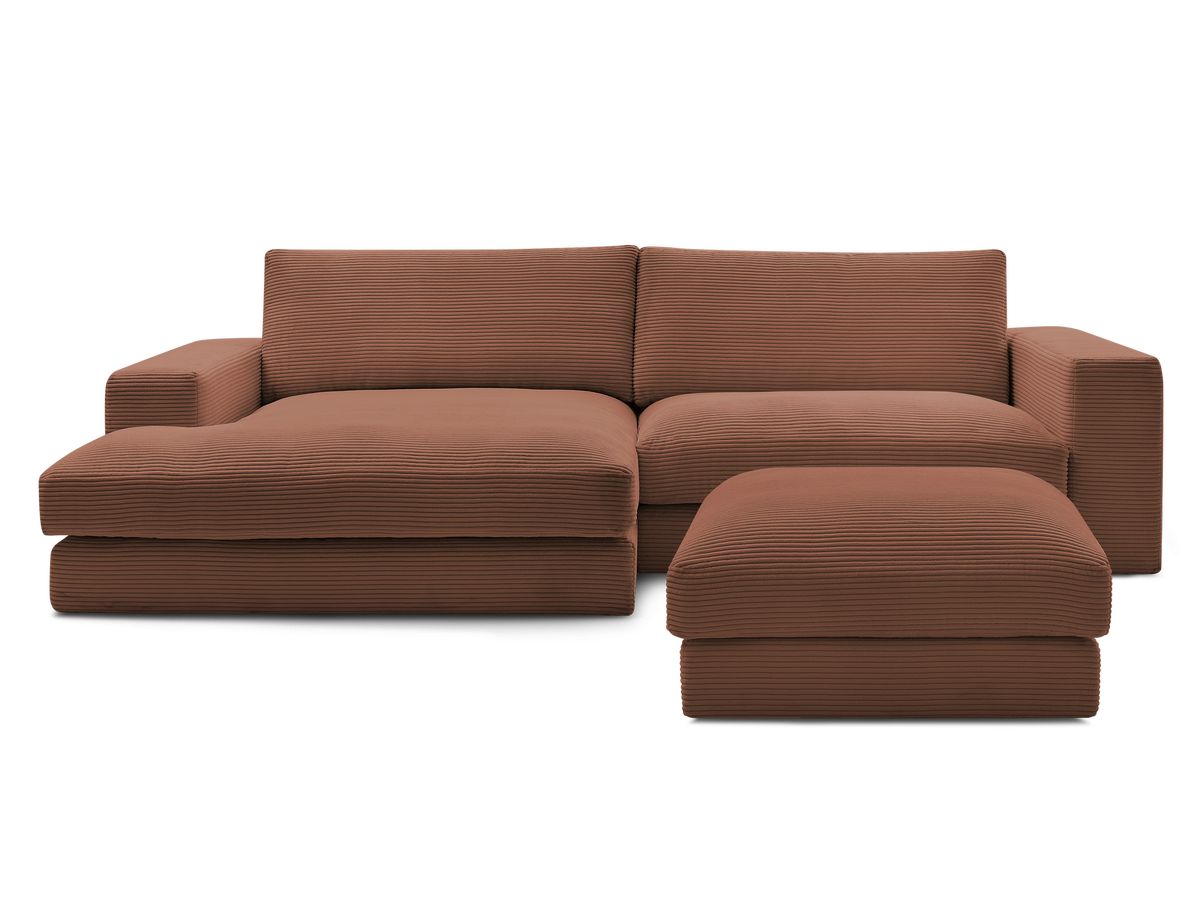 Canapé d'angle fixe LEONARD velours côtelé avec pouf