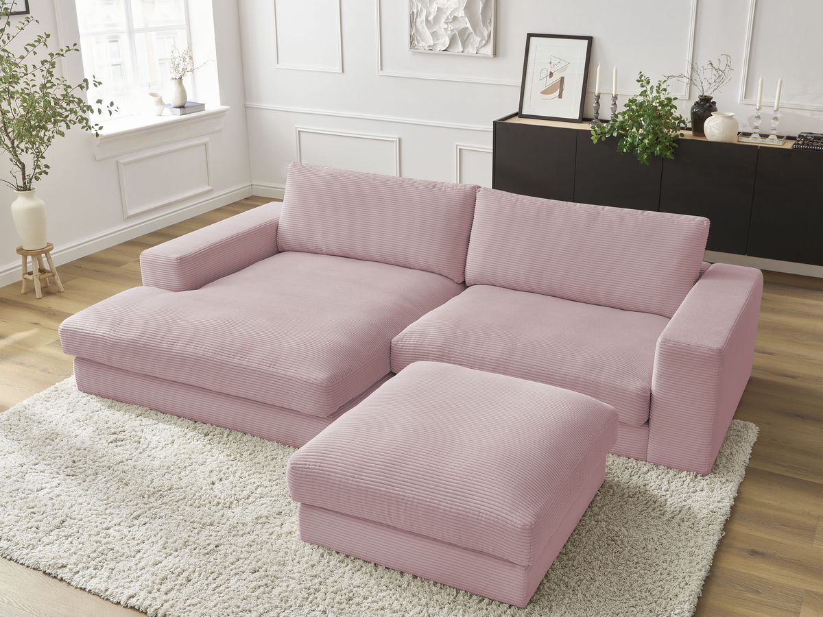 Canapé d'angle fixe LEONARD velours côtelé avec pouf violet angle gauche BOBOCHIC 5 places - Vue supplémentaire 3